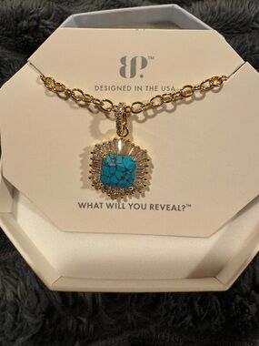 Gold Necklace with Turquoise Square Pendant